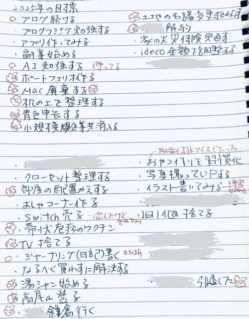 2025年の手書きのやりたいことリストの画像