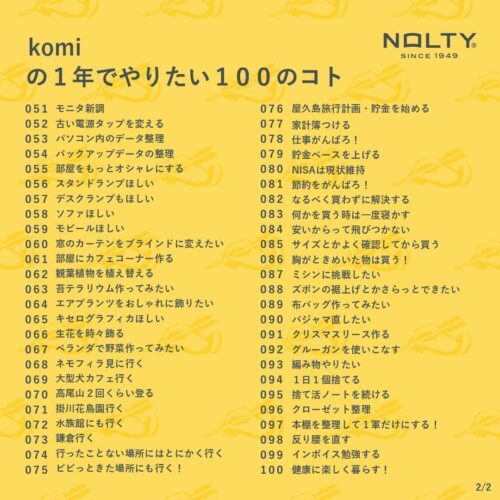 komiのやりたいことリスト、50～100まで